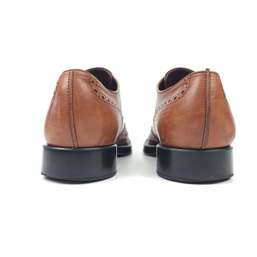 TOD'S Tan Brown Leather Wingtip Brogue Leather Oxford Dress Shoes 10 Old Money